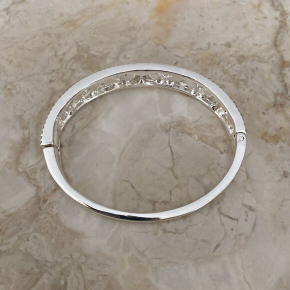 Anne Klein Silver Tone & Pearls Hinged Cuff Bracelet - Picture 9 of 9